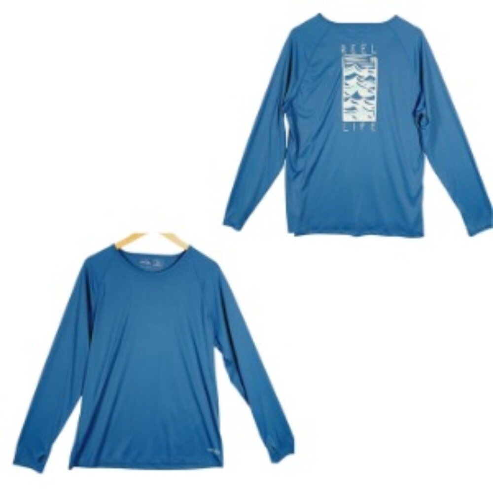 Reel Life, Men's Long Sleeve Top, Blue W/ Graphic on Back, XXL, Fishing, Sporty